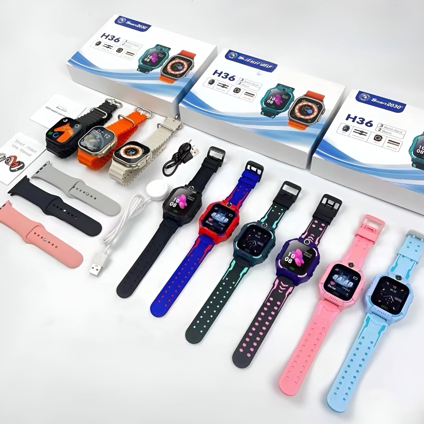 H36 Suit (1 Reloj Apple Watch Ultra + 1 Reloj para Niños con Localizador GPS, SIM, Cámara,