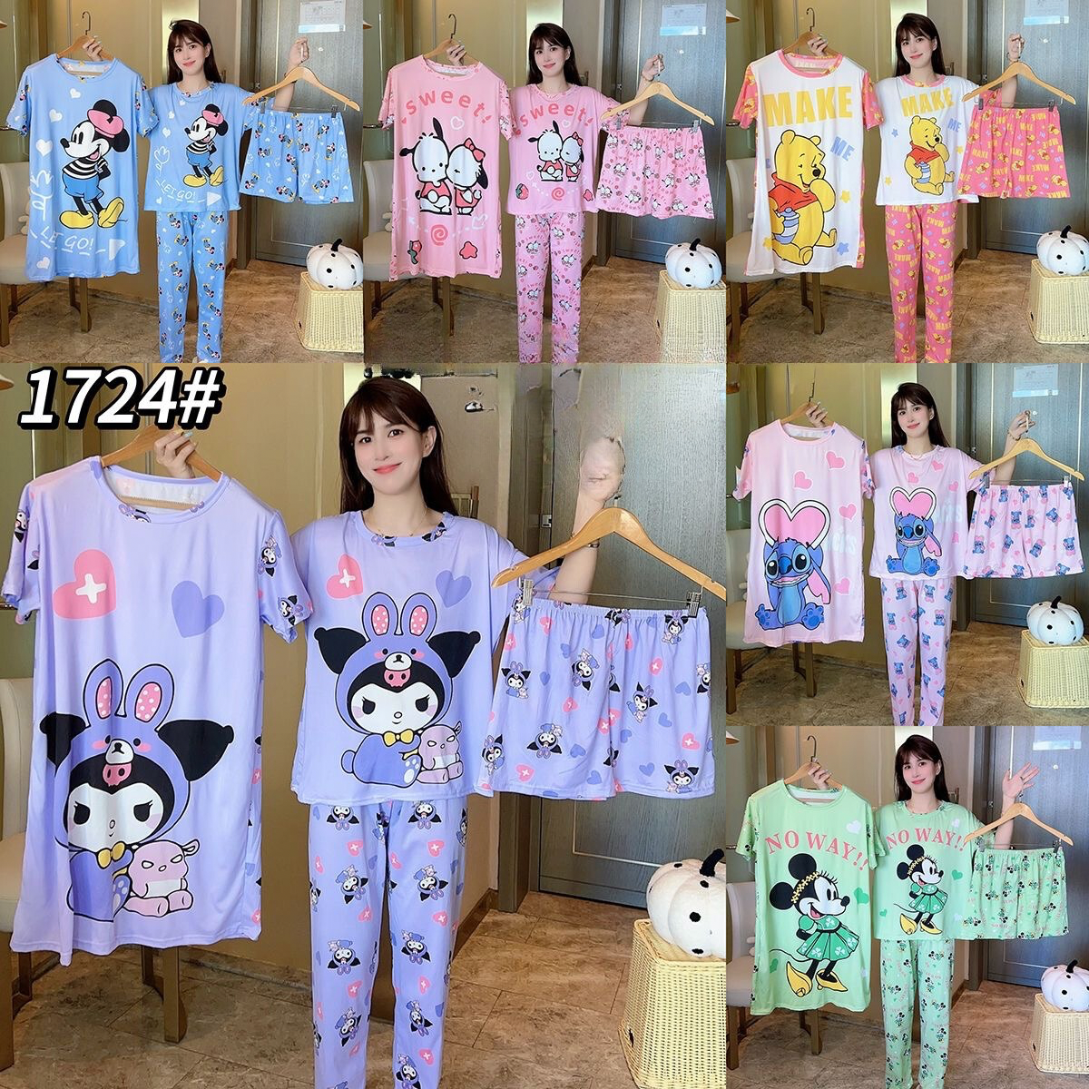 Pijamas de Sanrio Set 4 piezas (playera, pantalón,short ,bata ) 1724 - Cosmo Girl Fashion